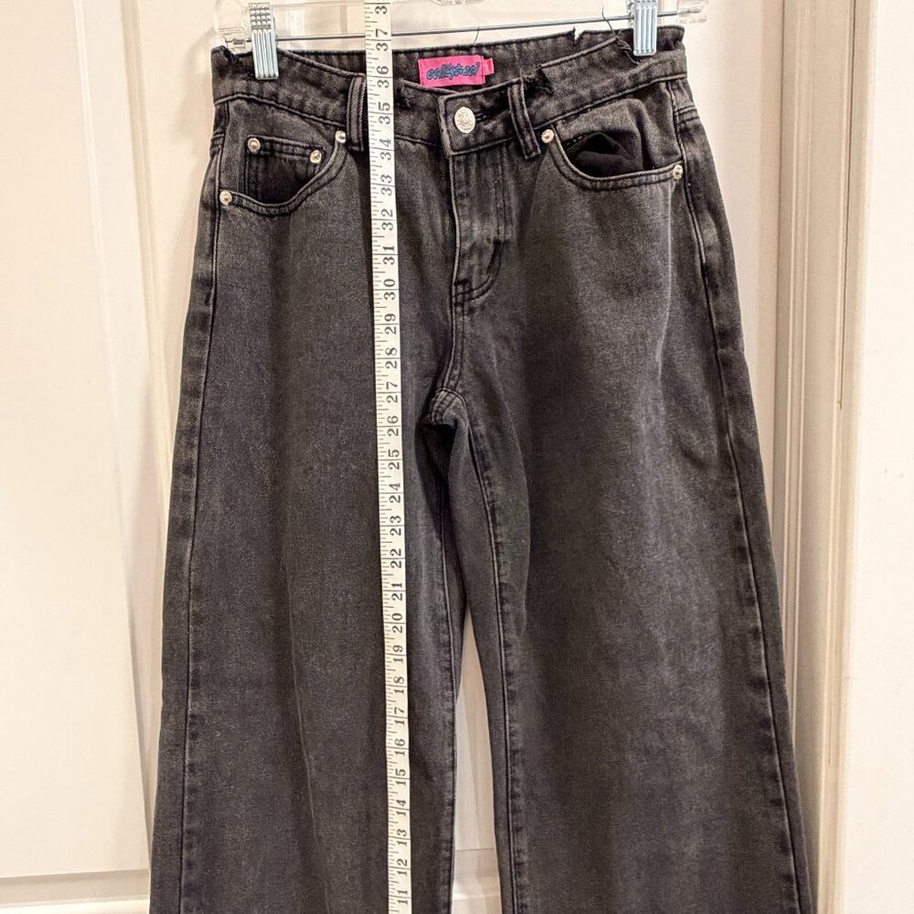 Edikted Washed Black Wide-Leg Jeans XS Raw Hem 100% Cotton - Picture 8 of 9